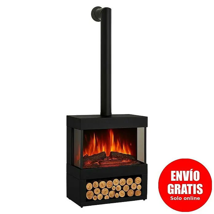 Purline Chimenea eléctrica Heaty Lampy - Negro, 900 W - 1.800 W, 30 x 60 x 73,5 cm - Estufa de chimenea negra con troncos y llamas simuladas para un ambiente acogedor. Envío gratuito online.