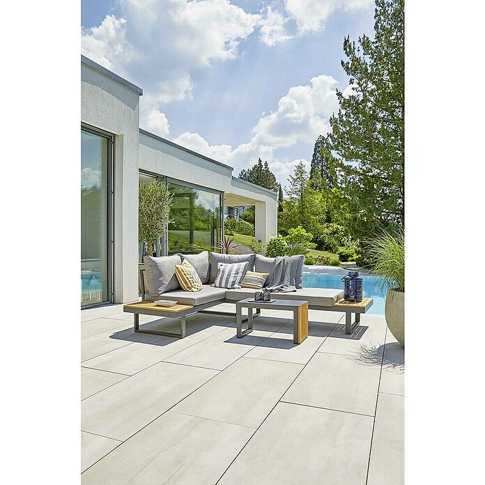 Sunfun Conjunto de muebles Keyla (3 pzs., Madera de acacia/Aluminio, Gris/Negro) | BAUHAUS
