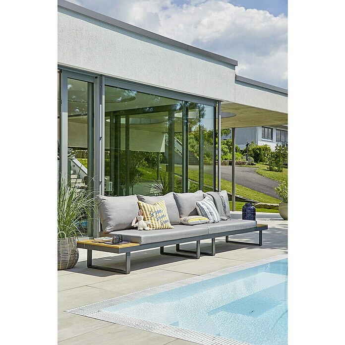 Sunfun Conjunto de muebles Keyla (3 pzs., Madera de acacia/Aluminio, Gris/Negro) | BAUHAUS