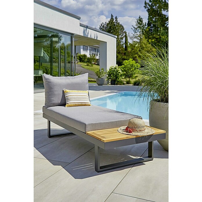 Sunfun Conjunto de muebles Keyla (3 pzs., Madera de acacia/Aluminio, Gris/Negro) | BAUHAUS