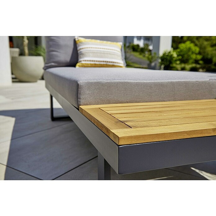 Sunfun Conjunto de muebles Keyla (3 pzs., Madera de acacia/Aluminio, Gris/Negro) | BAUHAUS