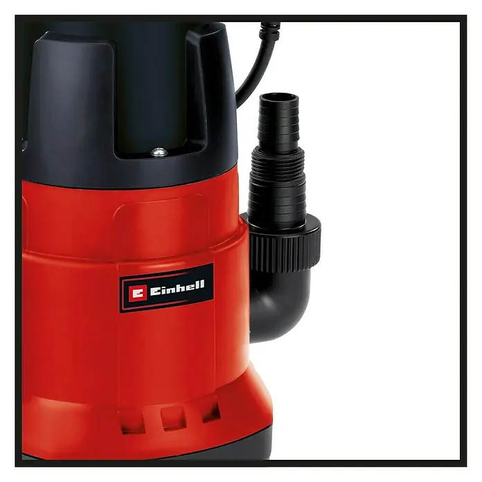 Einhell Schmutzwasserpumpe GC-DP 7835 - 780 W, Max. Fördermenge: 15.700 l/h, Eintauchtiefe: 7 m - Ein roter und schwarzer Einhell Schmutzwasser-Tauchpumpe mit seitlichem Anschluss. Ideal zum Abpumpen von verschmutztem Wasser.