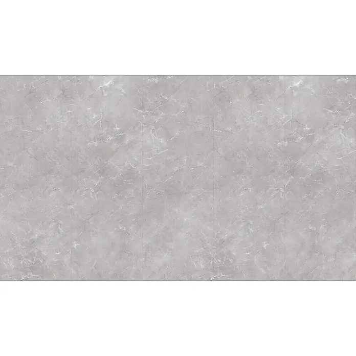 Wandpaneel Marble Lombard - 260 cm x 90 cm x 4 mm, Grau - Hochauflösende Nahaufnahme einer grauen Marmorfliese mit subtilen weißen Maserungen, ideal für moderne Innendesignprojekte.