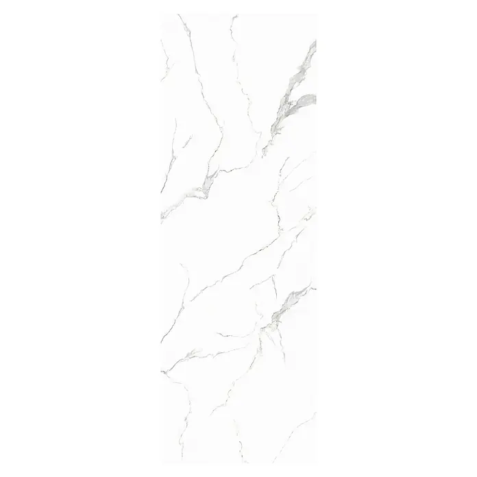 Wandpaneel Marble Venet - 260 cm x 90 cm x 4 mm, Weiß - Elegante, rechteckige Marmorfliese mit zarten, grauen Adern auf weißem Grund. Perfekt für stilvolle Innenräume und modernes Design.