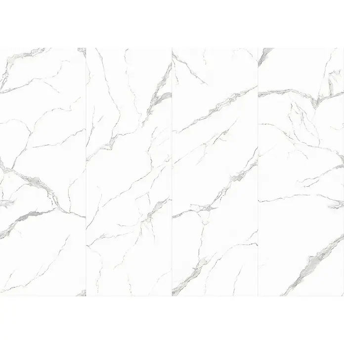 Wandpaneel Marble Venet - 260 cm x 90 cm x 4 mm, Weiß - Elegante weiße Marmorfliesen mit grauen Adern. Perfekt für moderne Badezimmer oder Küchen, die einen Hauch von Luxus suchen.