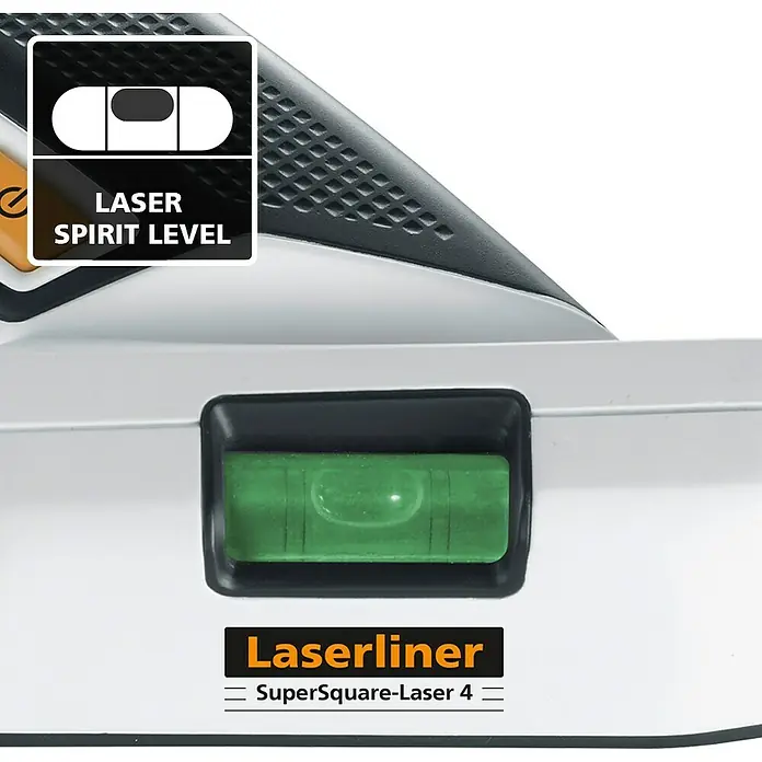 Laserliner Linienlaser Supersquare 4 - Max. Arbeitsbereich: 15 m, Winkel Laserlinien: 90 ° - Nahaufnahme eines Laserliner SuperSquare-Laser 4, der ein präzises und einfaches Ausrichten für verschiedene Anwendungen ermöglicht.