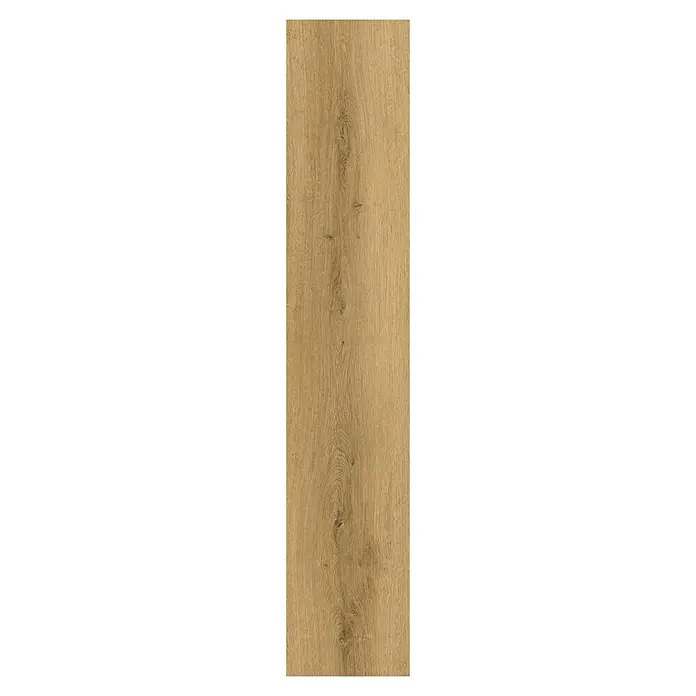 Vinylboden Rigid - Eiche Reykjavik, Landhausdiele, 1.220 x 229 x 5,5 mm - Detailaufnahme eines einzelnen, hellbraunen Holzpaneels mit einer ausgeprägten Maserung für den Innenbereich.