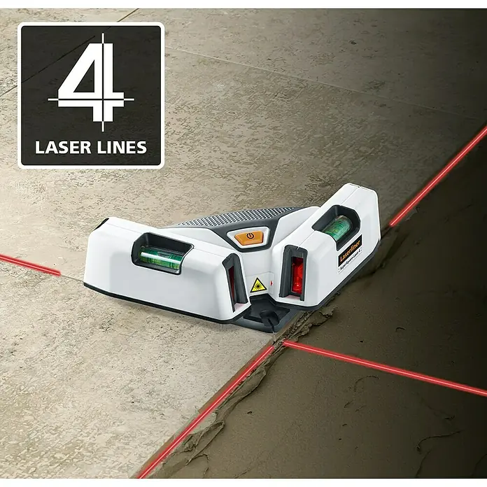 Laserliner Linienlaser Supersquare 4 - Max. Arbeitsbereich: 15 m, Winkel Laserlinien: 90 ° - Laserliner SuperSquare-Laser 4 erzeugt vier präzise Laserlinien, ideal für Fliesenarbeiten und andere Ausrichtungsaufgaben.