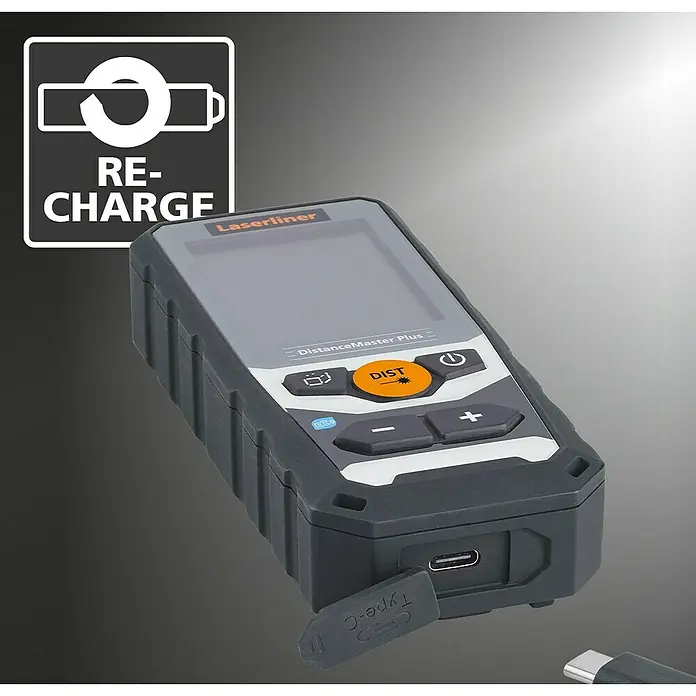 Laserliner Laserentfernungsmesser DistanceMaster Plus 80 - Messbereich: 0,05 - 80 m - Das Laserliner DistanceMaster Plus im Detail, ein Laser-Entfernungsmesser mit praktischer Aufladefunktion für präzise Messungen.