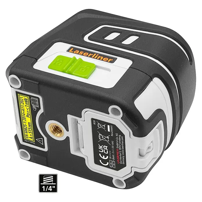 Laserliner Kreuzlinienlaser Smartcross GX - Messgenauigkeit: ± 0,3 mm/m, Mit Stativ - Nahaufnahme des Laserliner-Kreuzlinienlasers, der ein präzises Nivellieren für verschiedene Anwendungen ermöglicht.\n