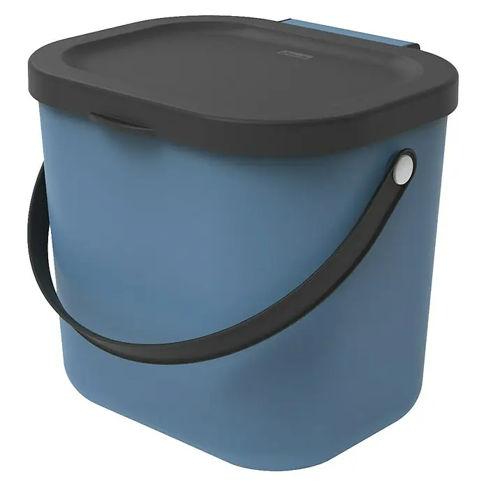 Rotho Albula Mülltrennsystem - 6 l, Kunststoff, Horizont Blau - Ein blauer Bio-Abfalleimer mit dunklem Deckel und Henkel für die Küche. Praktisch und stilvoll zur Abfalltrennung.