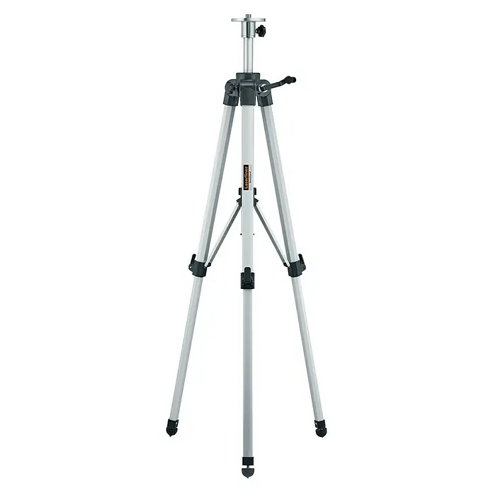 Laserliner Dreibeinständer L - Aluminium, Arbeitshöhe: 44 cm - 120 cm - Das Bild zeigt ein Laserliner-Stativ, ein robustes und stabiles Werkzeug für präzise Messungen im Bau- und Vermessungsbereich.