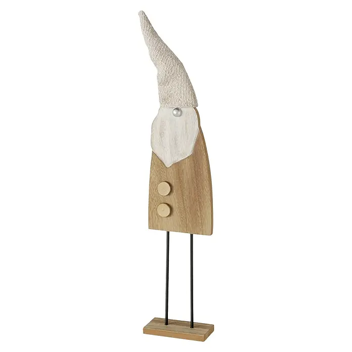 Boltze Dekofigur Weihnachtsmann Gomas - L x B x H: 13,4 x 6,3 x 72 cm, Holz - Dekorative Holzfigur eines Weihnachtszwergs mit einer hohen, beigen Mütze und Details in Holzoptik.