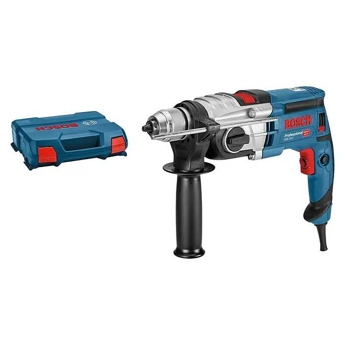 Bosch Professional Schlagbohrmaschine GSB 20-2 - 850 W, Schnellspannbohrfutter, Ohne Steinbohrer-Set - Bosch GSB 20-2 Professional Schlagbohrmaschine mit blauem Gehäuse und Werkzeugkoffer. Für Profis, die Wert auf Qualität und Leistung legen.