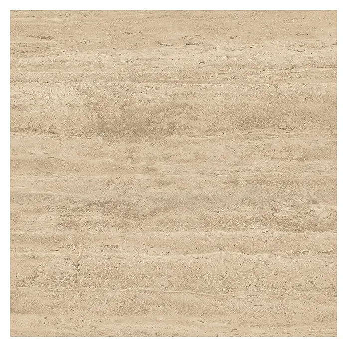 Atlas Concorde Solution Feinsteinzeugfliese Pompei Aureo Classic - 60 x 60 cm, Hellbraun, Matt - Beigefarbene Travertinfliese mit horizontalen Maserungen und natürlicher Textur, ideal für stilvolle Innenräume.