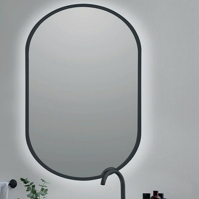 Bath Stage Espejo con luz B-950 (50 x 90 cm, Negro, Ovalada) | BAUHAUS