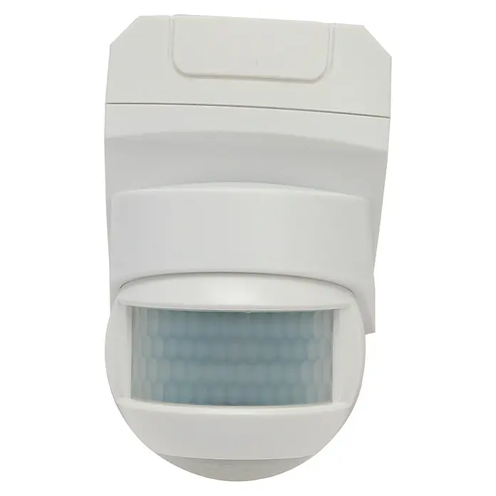 Voltolux Bewegungsmelder 3 in 1 - Reichweite Sensor: 12 m, Weiß, Erfassungswinkel Sensor: 180 ° - Nahaufnahme eines weißen Bewegungsmelders, der zur automatischen Beleuchtung und Sicherheit in Innenräumen verwendet wird.