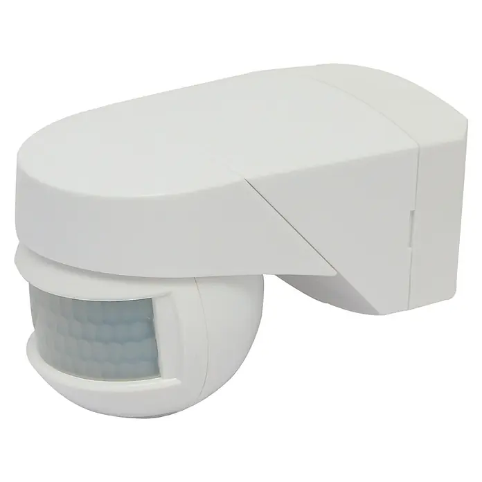 Voltolux Bewegungsmelder 3 in 1 - Reichweite Sensor: 12 m, Weiß, Erfassungswinkel Sensor: 180 ° - Nahaufnahme eines weißen Bewegungsmelders, der sich ideal für Sicherheits- und Automatisierungsanwendungen eignet.