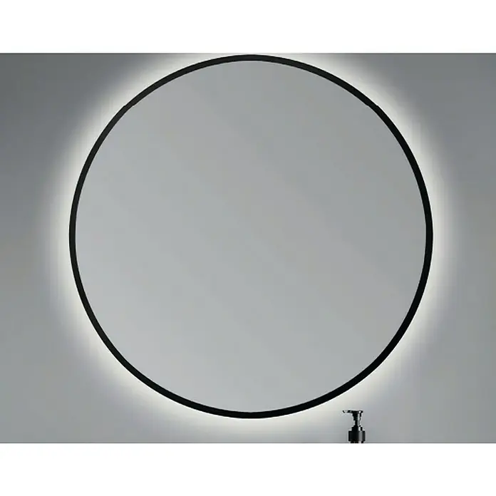 Bath Stage Espejo con luz B-953 - Diámetro: 80 cm, Negro, Blanco frío - Elegante espejo de baño redondo con retroiluminación LED y marco negro, un complemento elegante para cualquier baño moderno.