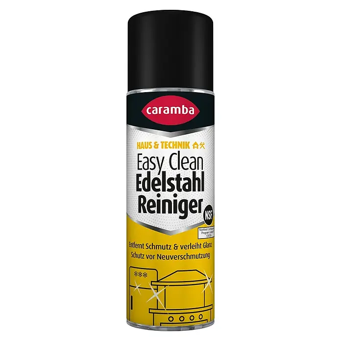 Caramba Edelstahl-Reiniger Easy Clean - 250 ml - Abbildung einer Dose Caramba Easy Clean Edelstahl Reiniger. Es ist ein Reinigungsmittel für Edelstahlflächen in Haushalt und Technik.
