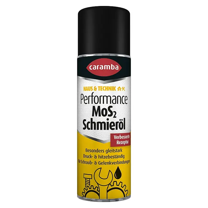 Caramba Mehrzweckfett MoS2 - 300 ml - Abbildung einer Dose Caramba Performance MoS2 Schmieröl für Haus und Technik, ideal für Schraub- & Gelenkverbindungen.