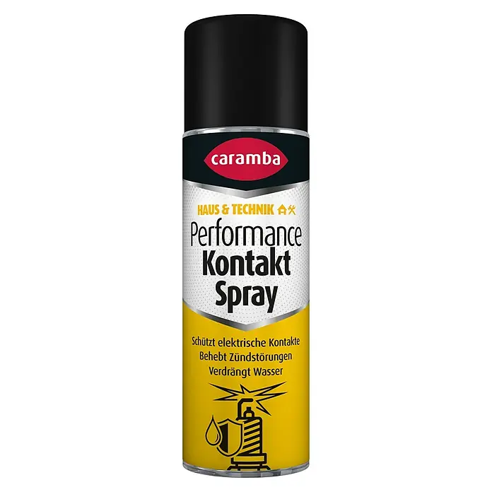 Caramba Kontaktspray Performance - 250 ml - Abbildung eines Caramba Performance Kontaktspray für Haus und Technik, das elektrische Kontakte schützt und Zündstörungen behebt.