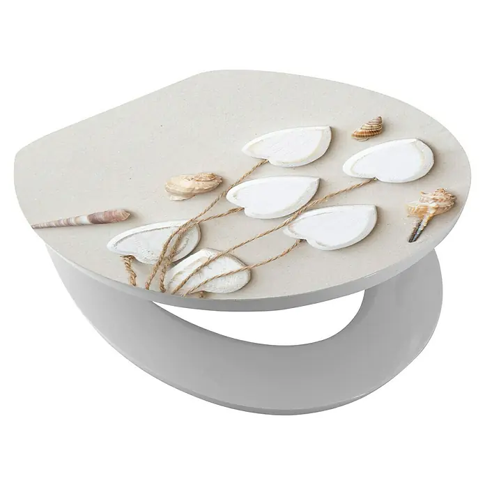 Poseidon Tapa de WC Mussel Beach - MDF, Multicolor, Con caída amortiguada - Asiento de inodoro decorado con conchas, ideal para un diseño de baño náutico y un uso confortable.