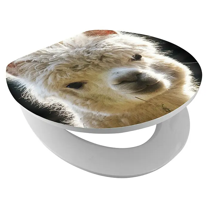 Poseidon Tapa de WC Llama - MDF, Multicolor, Con caída amortiguada - Asiento de inodoro con la imagen de una alpaca blanca. Un artículo divertido e inusual para tu baño.