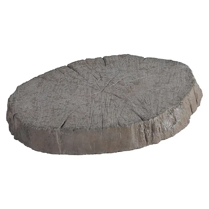 EHL Trittstein Baumscheibe - Durchmesser: 35 cm - 40 cm, Braun, Beton - Nahaufnahme eines Baumstumpfes auf schwarzem Hintergrund, der die Jahresringe des Baumes zeigt.