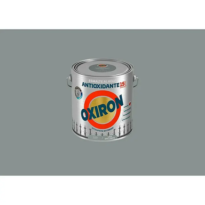 Oxiron Esmalte para metal Antioxidante Eco - Gris perla, 2,5 l, Brillante - Bote de pintura al agua Oxiron, Antioxidante 15, para intemperie extrema, brillante, para una protección duradera y un acabado.