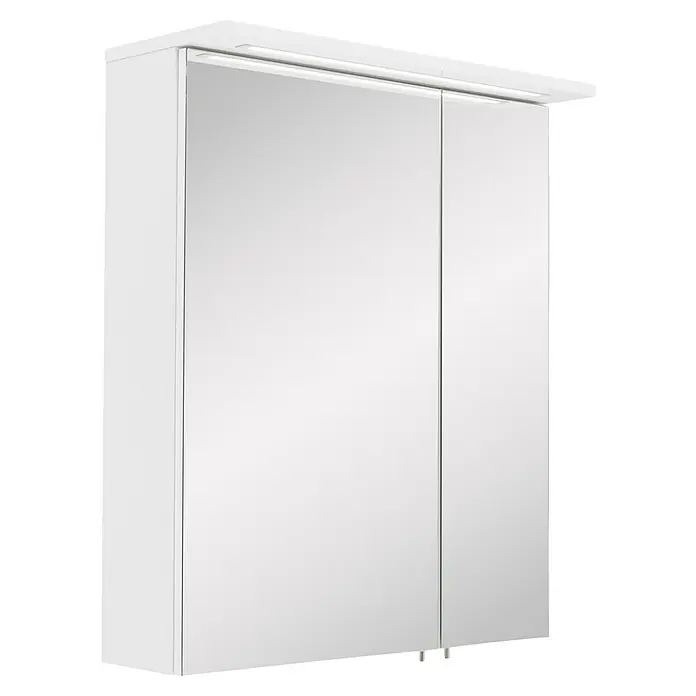 Schildmeyer LED-Spiegelschrank View/Profil/Niko - B x H: 60 x 75 cm, Holz, Weiß - Weißer Spiegelschrank mit zwei Türen und integrierter Beleuchtung für das Badezimmer. Praktisch und stilvoll.