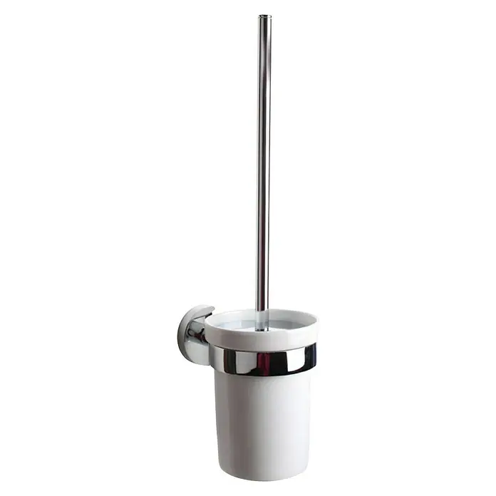 Bath Stage B-Good Escobillero - Latón, Brillante - Un portaesobillas de baño blanco con mango cromado brillante. Su diseño simple complementa bien los baños modernos.