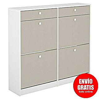 Meka Block Zapatero K-306 (L x An x Al: 27 x 117 x 105 cm, Blanco liso/Textil, Número de compartimentos: 4 ud.)