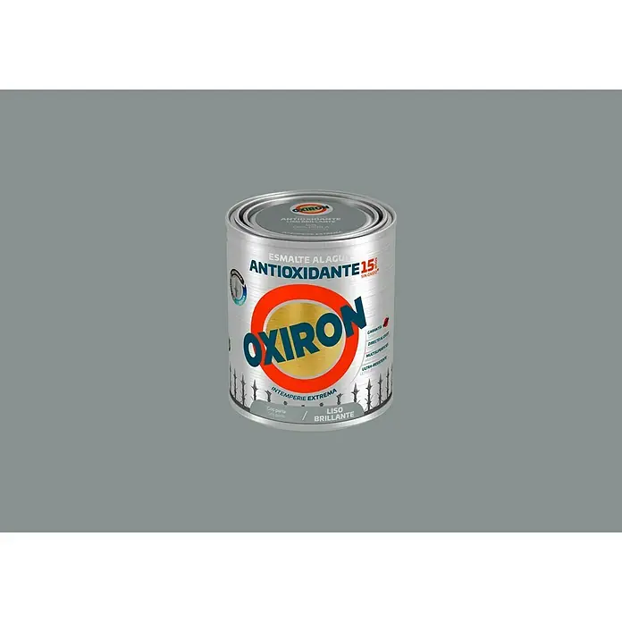 Oxiron Esmalte para metal Antioxidante Eco - Gris perla, 750 ml, Brillante - Bote de pintura Oxiron, un revestimiento de alta calidad que protege las superficies del óxido y proporciona un acabado brillante.