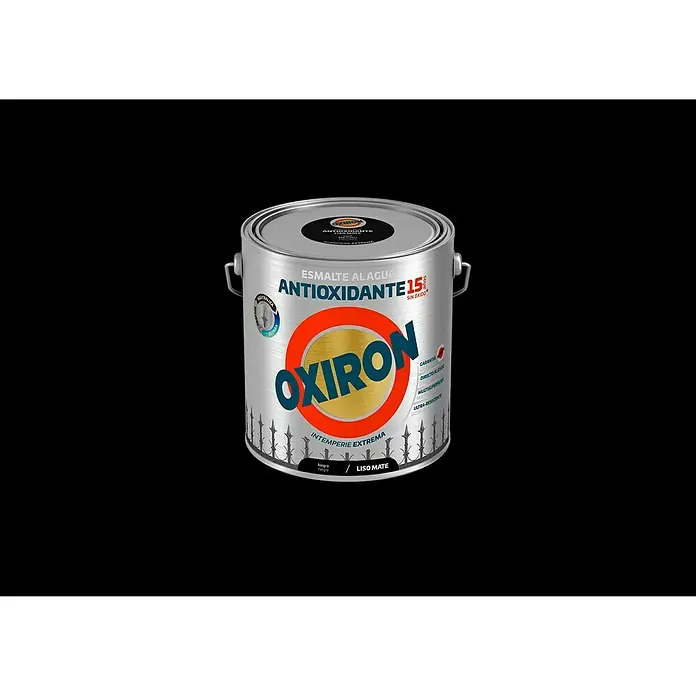 Oxiron Esmalte para metal Antioxidante Eco - Negro, 2,5 l, Mate - Bote de esmalte al agua Oxiron con protección antioxidante, ideal para condiciones climáticas extremas y superficies lisas y mates.