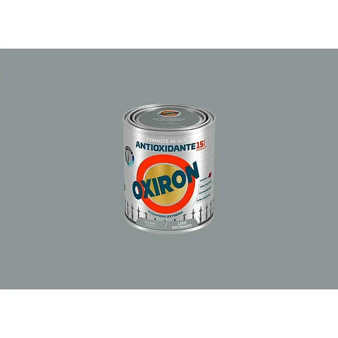 Oxiron Esmalte para metal Antioxidante Eco - Gris perla, 750 ml, Satinado - Bote de esmalte al agua Oxiron Antioxidante 15, liso satinado, para intemperie extrema y protección antioxidante.