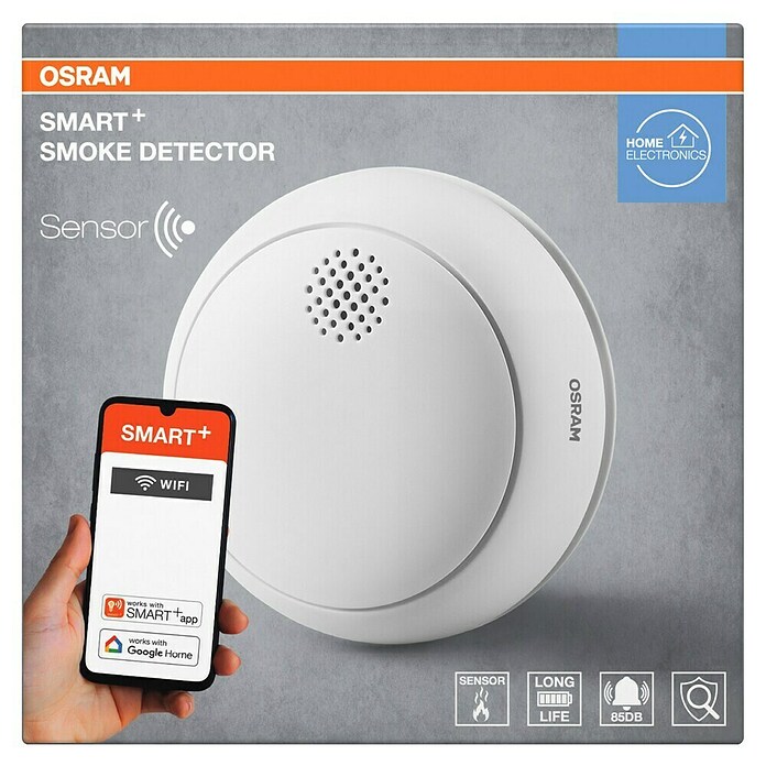 Osram Rauchwarnmelder Smoke Detector (Durchmesser: 8,6 cm, Batterielaufzeit: 5 Jahre, Alarmsignal: 85 dB, 1 Stk.) | BAUHAUS