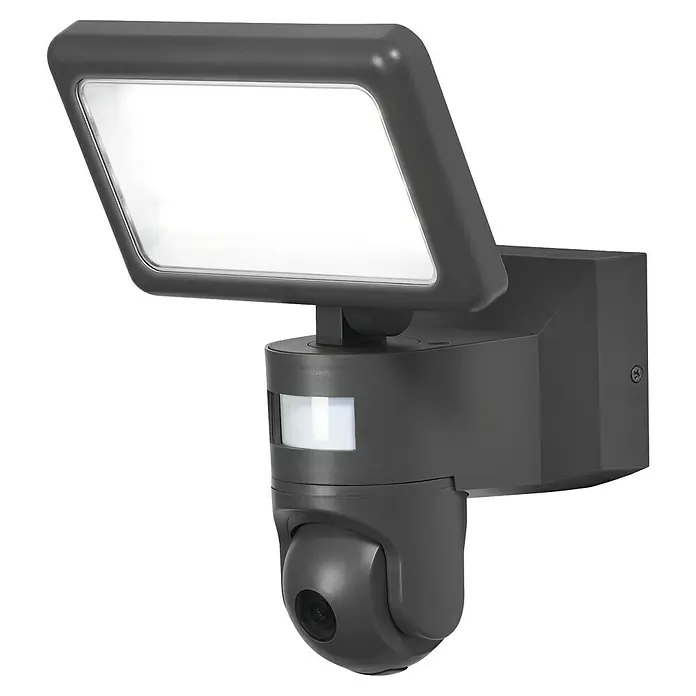 Osram LED-Außenwandleuchte - 23 W, 20 x 19,7 x 26,2 cm, Dunkelgrau, IP44 - Sicherheitsbeleuchtung mit integrierter Kamera zur Überwachung von Außenbereichen. Das Gerät kombiniert Licht und Videoüberwachung.