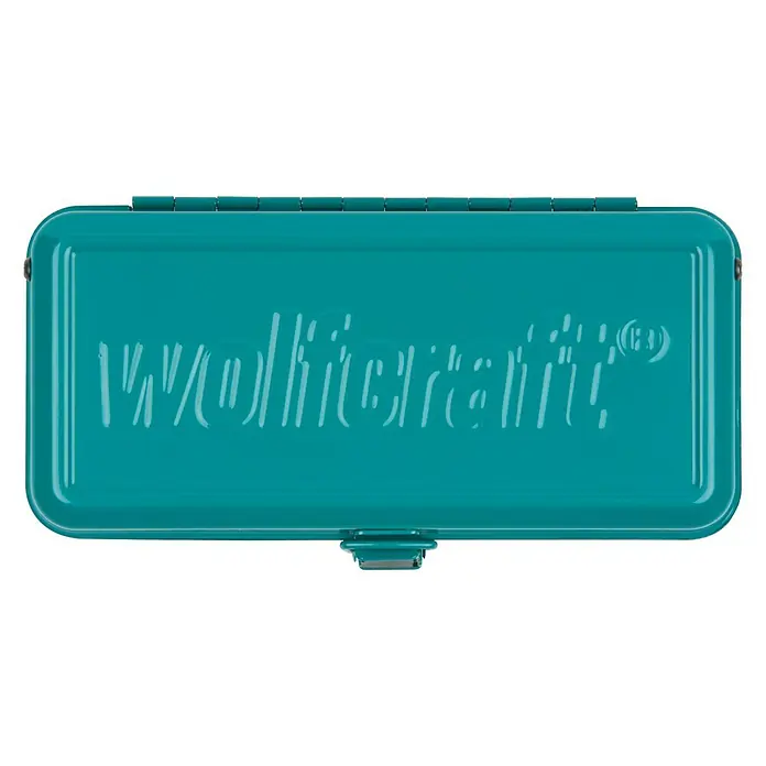 Wolfcraft Set de puntas - 32 pzs. - La imagen muestra una caja de herramientas Wolfcraft turquesa, ideal para guardar y transportar herramientas y accesorios de forma segura.