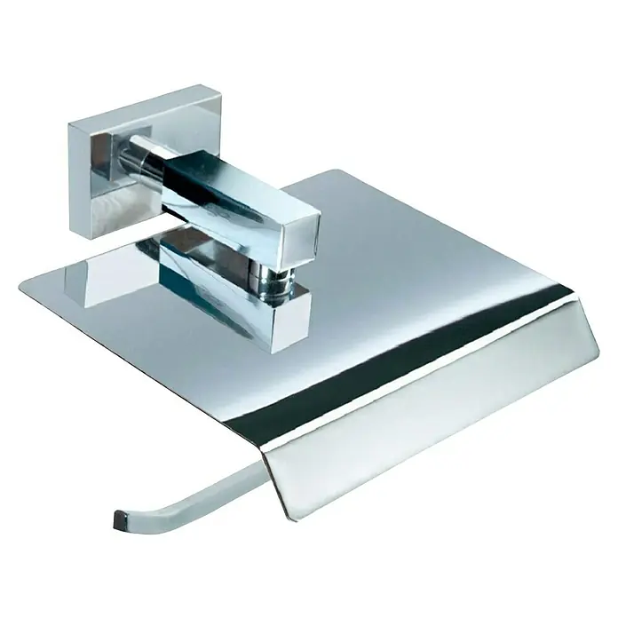 Bath Stage B-River Portarrollos papel higiénico - Con tapa, Cromo, Brillante - Un portarrollos de papel higiénico cromado brillante con un diseño moderno y cuadrado para el baño. Duradero y elegante.