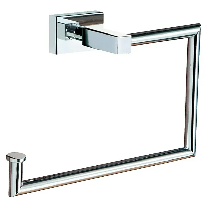 Bath Stage B-River Toallero de anilla - Ancho: 21,5 cm, Cromo, Brillante - Toallero de metal cromado con elementos cuadrados y cilíndricos para un aspecto moderno.