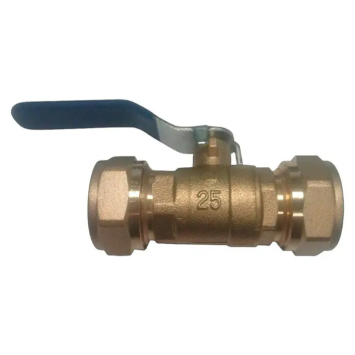 Isoltubex Válvula de paso de compresión - 16 mm - Válvula de bola de latón con manija azul y el número 25, ideal para diversas aplicaciones de fontanería.
