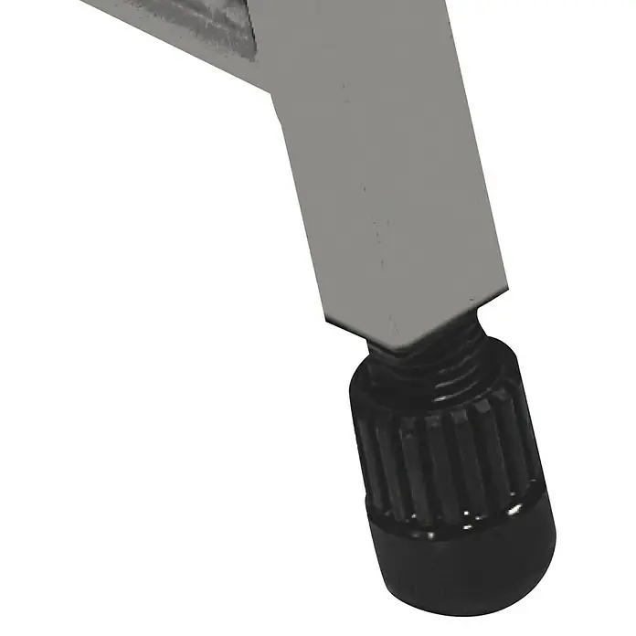 Einhell Tischkreissäge TE-CC 250 UF - 2.000 W, Durchmesser Sägeblatt: 250 mm - Detailaufnahme eines verstellbaren Fußes mit Gewinde, der unter einem Möbelstück angebracht ist, zur Stabilisierung und Nivellierung.