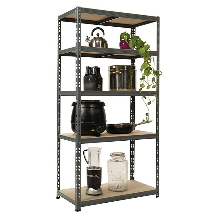 Regalux Metallregal (H x B x T: 180 x 90 x 40 cm, Traglast pro Boden: 175 kg, Anzahl Böden: 5 Stk., Stecken, Blau-Grau) | BAUHAUS
