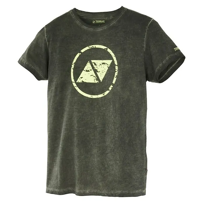 Terrax Workwear T-Shirt - XXXL, Dunkelgrün/Lime - Dunkelgrünes Terrax T-Shirt mit einem runden Logo in der Mitte. Bequemes und stilvolles T-Shirt für den Alltag.