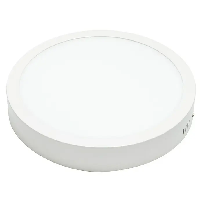 Alverlamp Plafón LED redondo - 6 W, Ø x Al: 12 x 3,5 cm, Blanco, Blanco neutro - Primer plano de una lámpara de techo LED redonda, plana y blanca, que ofrece un diseño moderno y soluciones de iluminación de bajo consumo.