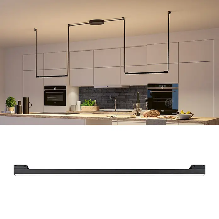 Paulmann ULine LED-Spot Lightbar - 18,5 W, Schwarz, 2,9 x 65 x 2,6 cm - Modernes Küchendesign mit stilvoller schwarzer LED-Pendelleuchte über der Kücheninsel für eine optimale Ausleuchtung und ein elegantes Ambiente.