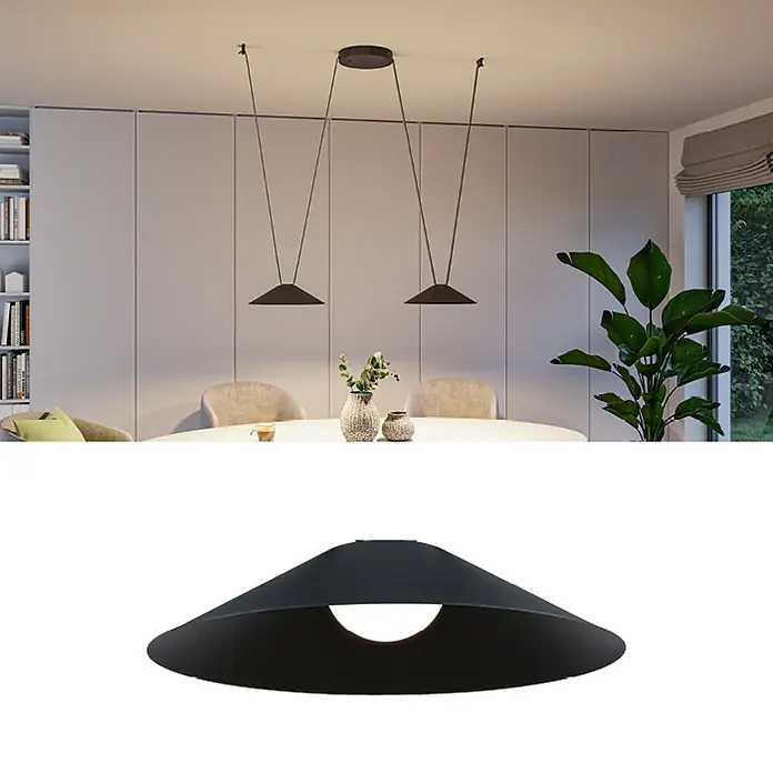 Paulmann ULine LED-Pendelleuchte rund Cone - 12 W, Ø x H: 35 x 9 cm, Warmweiß, Schwarz - Modernes Raumambiente mit stylischer Pendelleuchte in Schwarz. Elegantes Design für Esszimmer oder Wohnbereich.