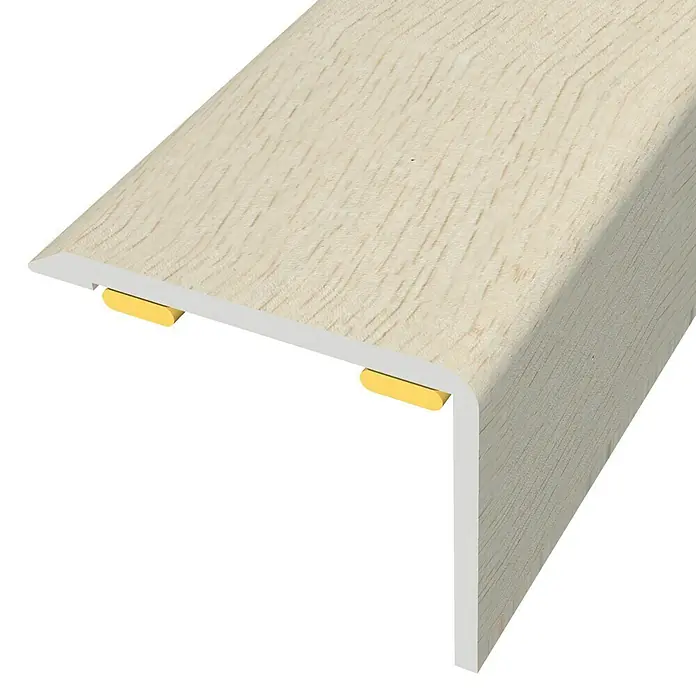 Baglinox Perfil angular Bone - P6 - 135 cm x 25 mm x 20 mm, Pegado - Perfil de peldaño en madera clara con clips dorados para interiores, protegiendo los bordes del desgaste.
