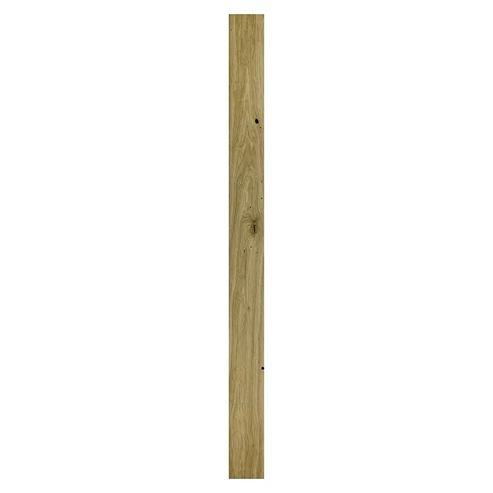 Parkett Eiche Country - L x B x S: 2.200 x 180 x 14 mm, 1-Stab - Nahaufnahme eines einzelnen Stücks Eichenparkett mit markanter Maserung und natürlichen Astlöchern, ideal für rustikale Bodenbeläge.